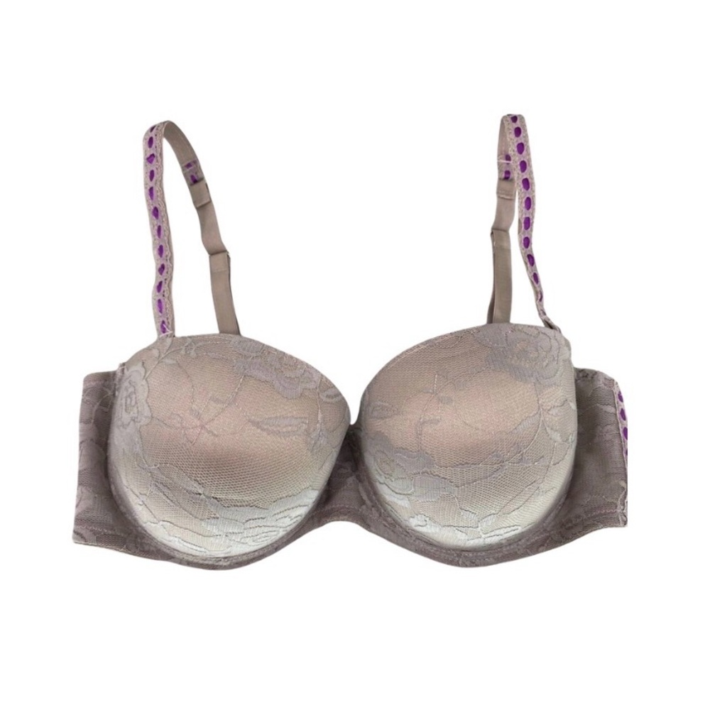 isaac mizrahi purple gray mauve lace push bra 36D